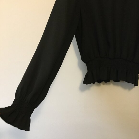 Elegant Black Sheer Mock Neck Witchy Blouse - Picture 5 of 15